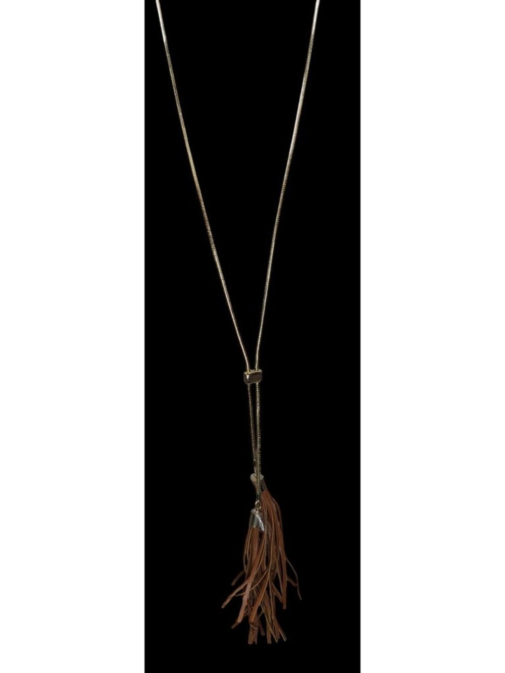 Boho Western Tassel Lariat Necklace White House Black Market Gold Tone